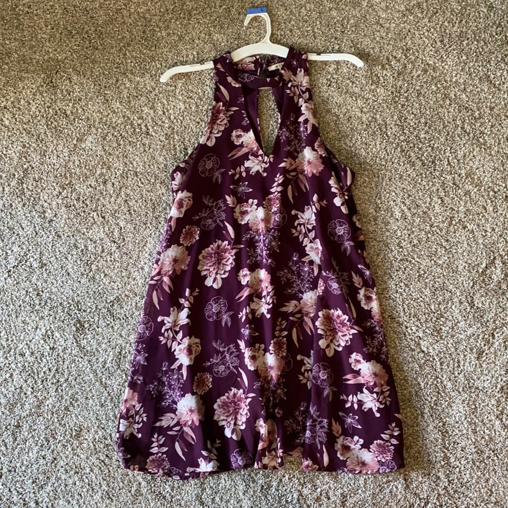 Purple Floral Halter Chiffon Dress